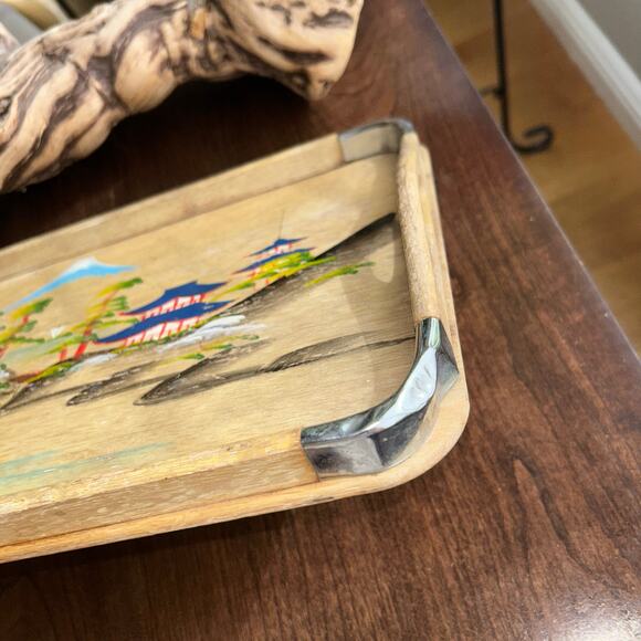 Hand-painted Made in Japan Serving Tray With Mount Fuji Beach Birds And Trees - Picture 4 of 10